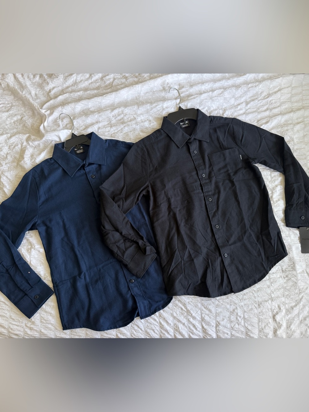 NWT Hurley Boys M 10-12 Flannel Button Down Shirt Lot of 2 Black Navy Blue